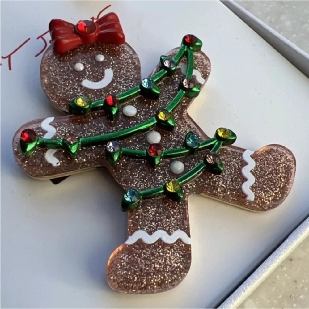 BETSEY JOHNSON SET Christmas Gingerbread in Lights Earrings Necklace Brooch NWT - Picture 12 of 16